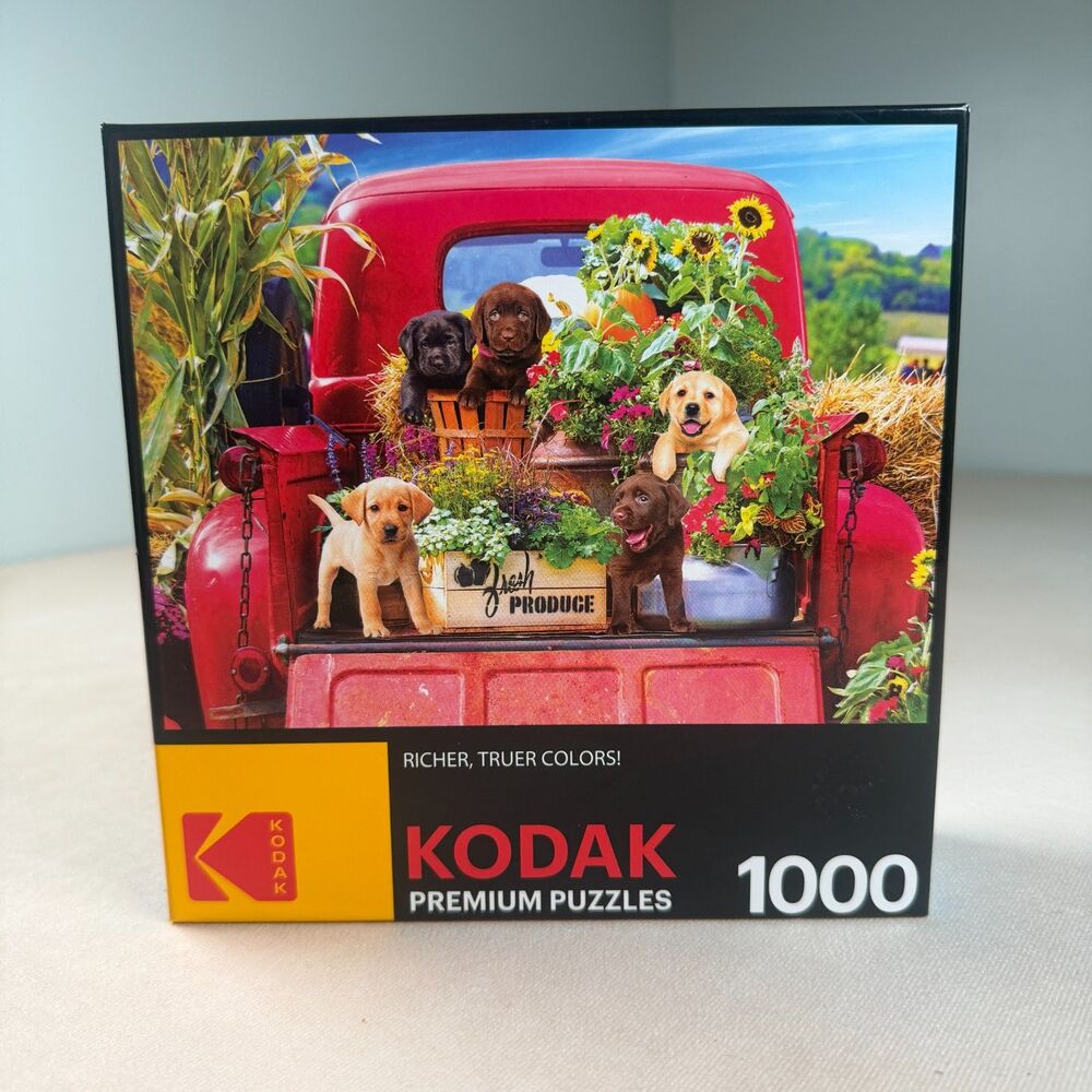 Kodak Premium Stowaways 1000 Piece Puzzle Puppies Red Truck NEW SEALED 8700